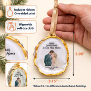 Art Design, Christmas, Custom Photo, First Christmas, Gift For Couples, Indoor Decor, Married Couple, Photo - Vivid Watercolor Art, Romantic - First Christmas Married Gift For Couples - Personalized Custom Photo Watercolor Mr & Mrs Wedding Portrait Oyster Ornament