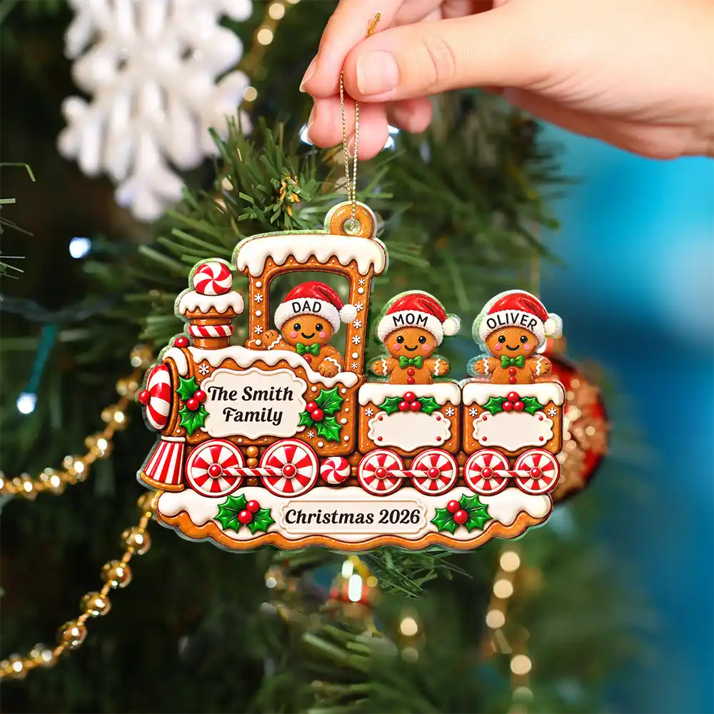 Christmas,Family,Happy,Vector - Christmas Gift For Family - Personalized Gingerbread Train Acrylic Ornament