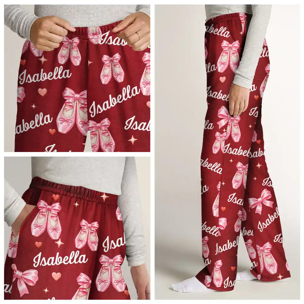 Christmas,Custom Text,Gift For Women,Gift For Yourself,Gifts For Her,Happy,Top Market - Ballet Gift For Teen Girls - Personalized Coquette Bow Pajama Pants