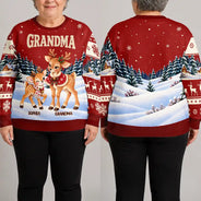 Christmas,Gift For Grandma,Gifts For Her,Icon,Sentimental,Top Market - Christmas Gift For Grandma - Personalized Reindeer Grandkids Unisex Ugly Sweater