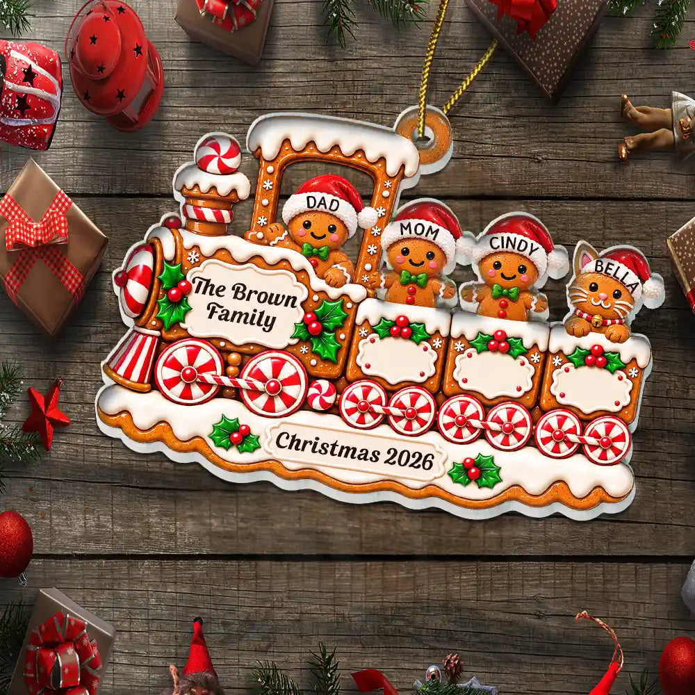 Christmas,Family,Happy,Vector - Christmas Gift For Family - Personalized Gingerbread Train Acrylic Ornament