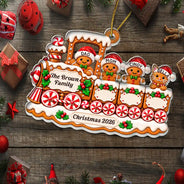 Christmas,Family,Happy,Vector - Christmas Gift For Family - Personalized Gingerbread Train Acrylic Ornament