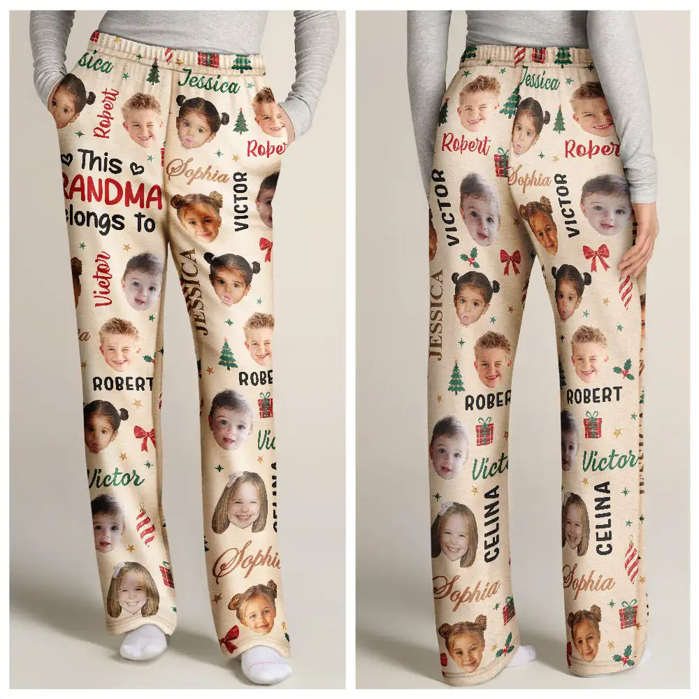 Christmas, Custom Photo, Cut-Face Photo, Gift For Grandma, Gifts For Her, Happy - Christmas Gift For Grandma Nana - Personalized Custom Photo Grandkids Name Pajama Pants