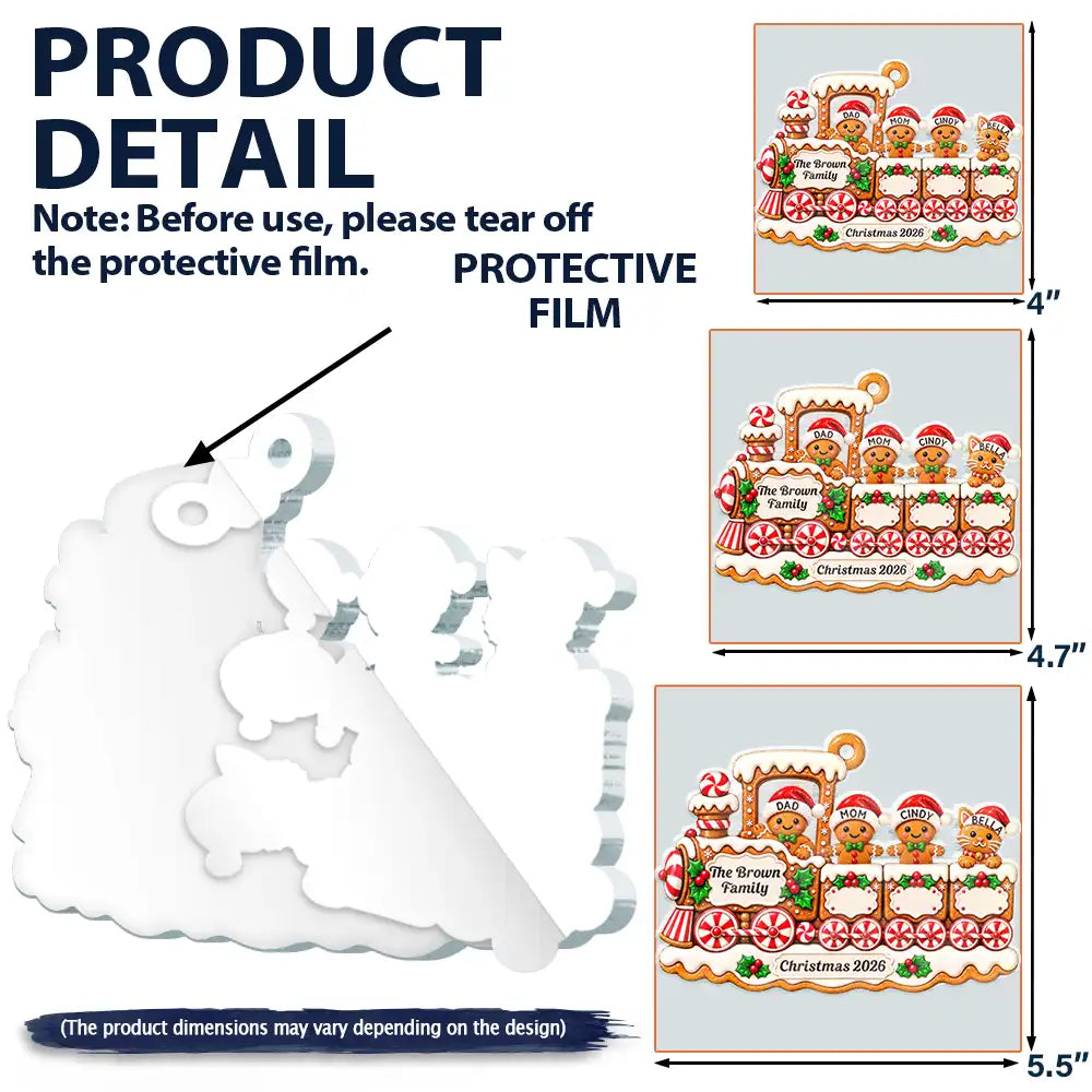 Christmas,Family,Happy,Vector - Christmas Gift For Family - Personalized Gingerbread Train Acrylic Ornament