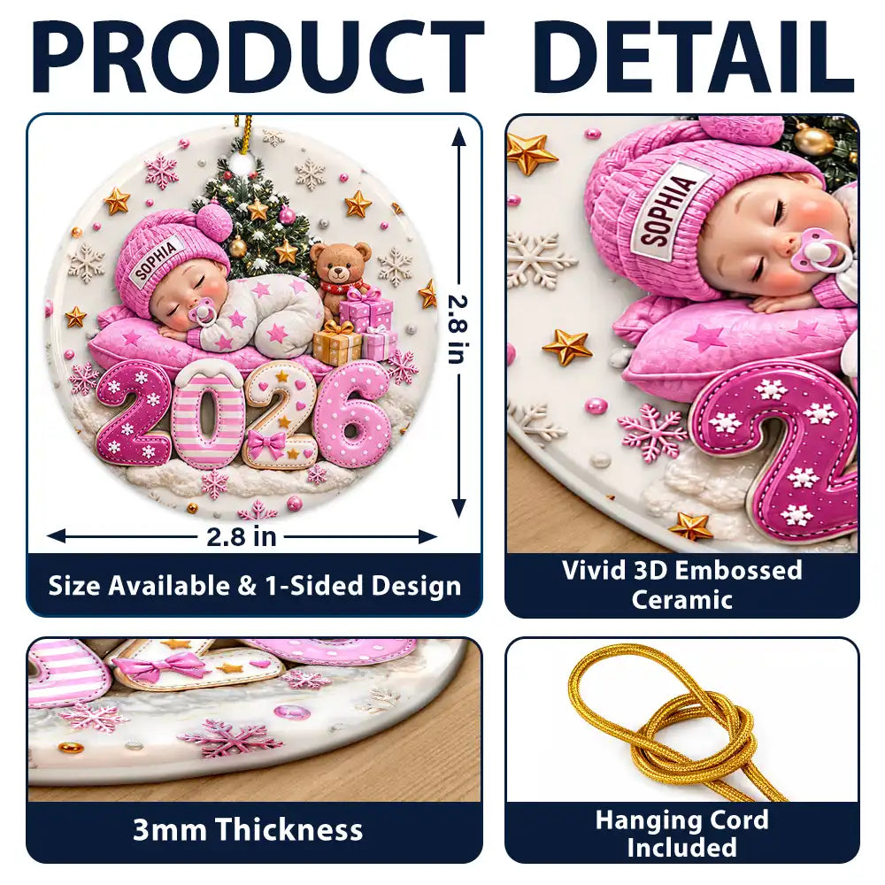 Christmas,Gift For Baby,New Baby,Sentimental,Vector - Baby's First Christmas Gift For New Mom - Personalized Sleeping Baby 3D Embossed Circle Ceramic Ornament