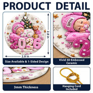 Christmas,Gift For Baby,New Baby,Sentimental,Vector - Baby's First Christmas Gift For New Mom - Personalized Sleeping Baby 3D Embossed Circle Ceramic Ornament