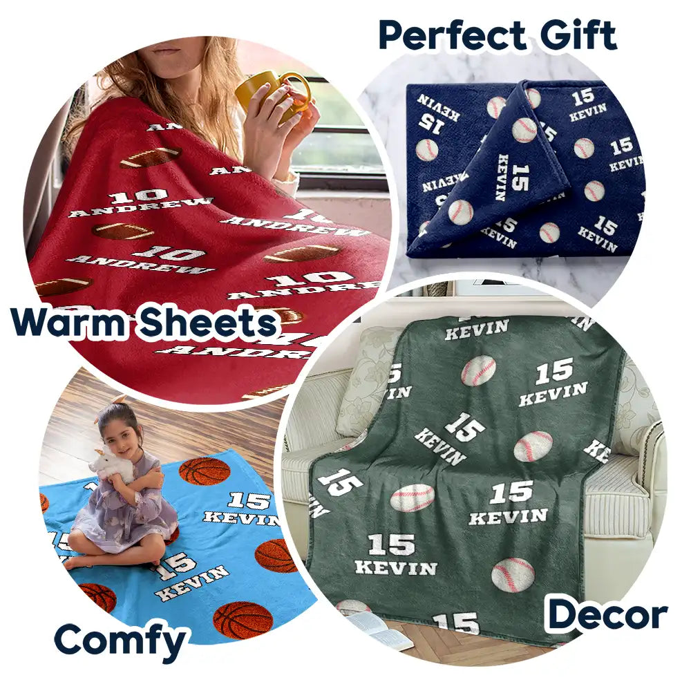 Christmas,Football,Gift For Grandma,Gifts For Her,Happy,Icon - Sports Gift For Kids - Personalized American Football Baseball Soccer Fleece Blanket, Sherpa Blanket