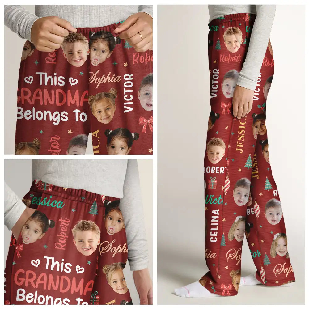Christmas, Custom Photo, Cut-Face Photo, Gift For Grandma, Gifts For Her, Happy - Christmas Gift For Grandma Nana - Personalized Custom Photo Grandkids Name Pajama Pants