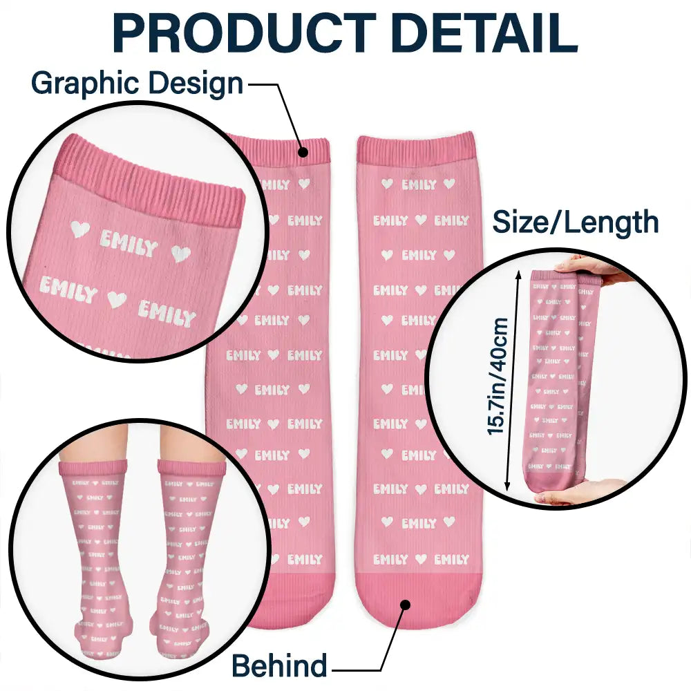 Christmas, Custom Text, Gift For Kids, Playful - Gift For Kids - Personalized Name Heart Star Pattern Socks