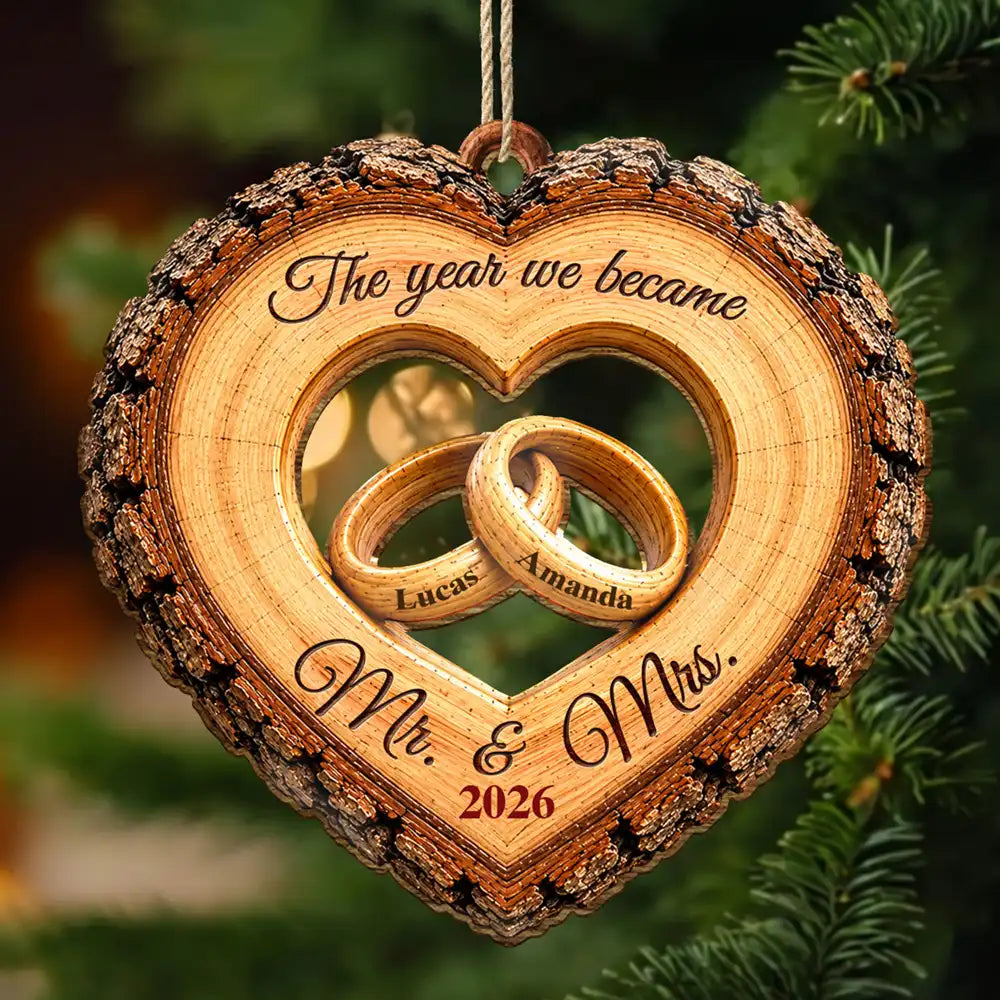First Christmas Married Gift For Newlywed - Personalized Wooden Ornament