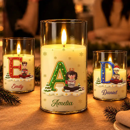 Christmas Home Decor Gift For Family - Personalized Name & Character With Christmas Alphabet LED Candle