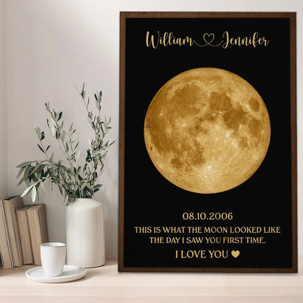 Anniversary Gift For Couple - Personalized Moon Phase What The Moon Looked Like Poster