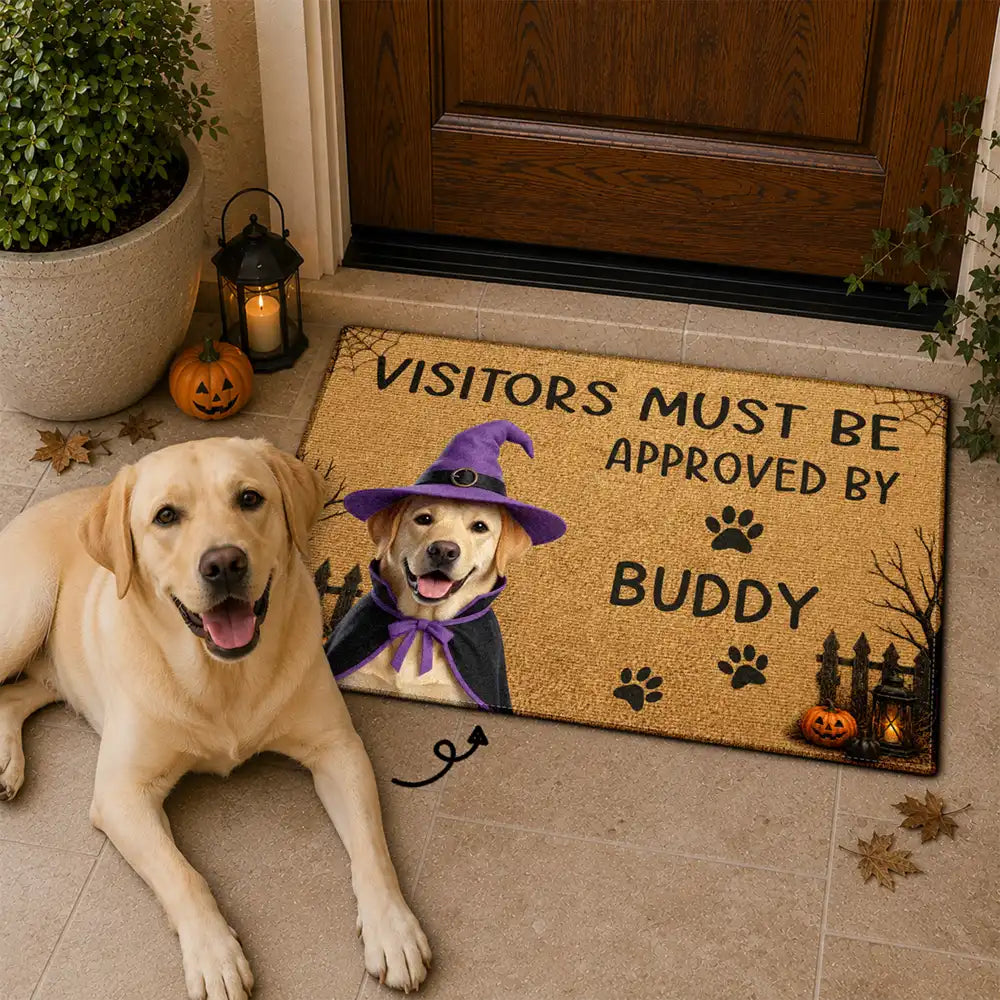 Art Design,Playful,Halloween,Pet Lovers,Photo - Halloween Theme Accessories 3D Cartoon - Custom Photo 3D Halloween Themed Pet All Visitors Must Be Approved By - Personalized Doormat