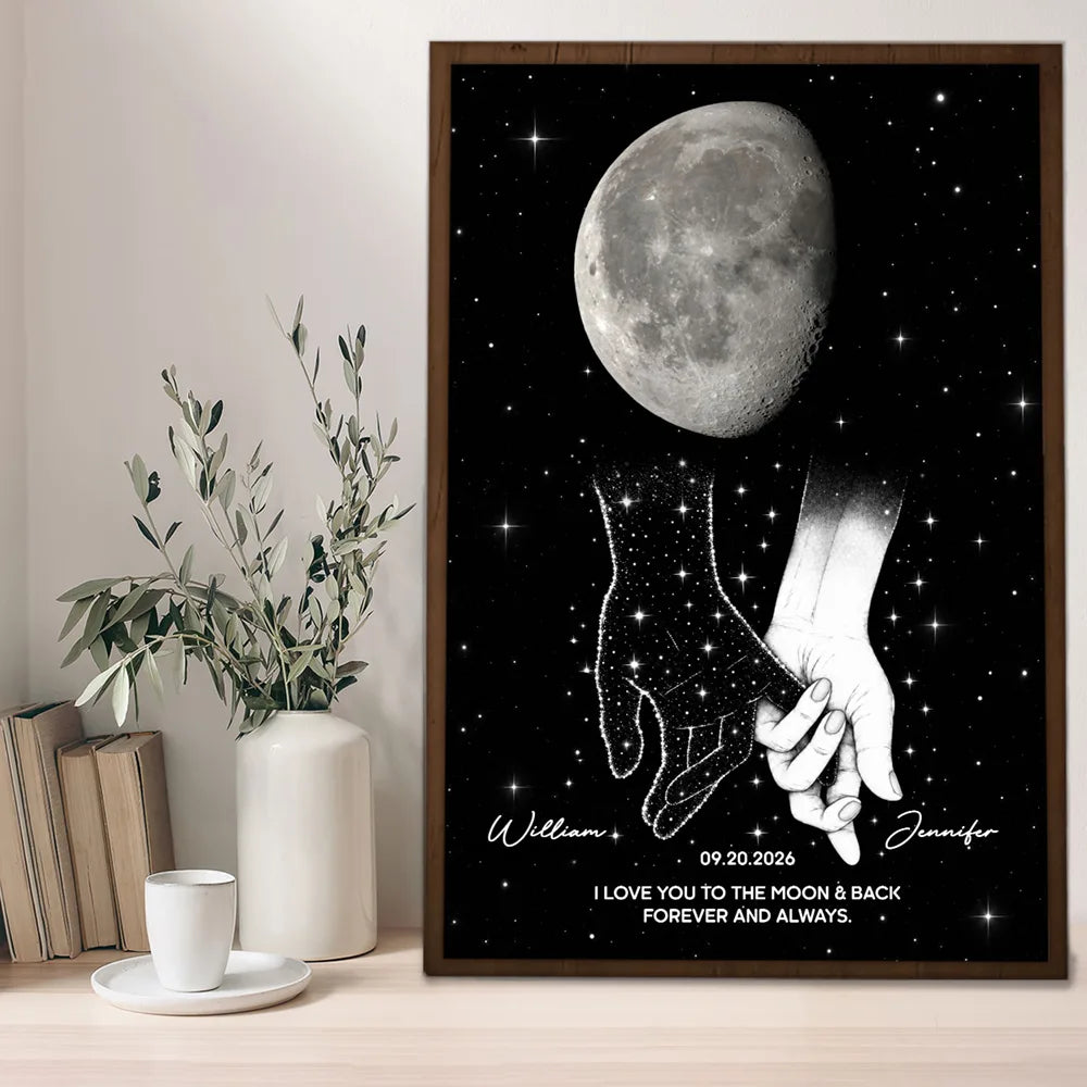 Sympathy Gift For Loss Of Loved One - Personalized Moon Phase Holding Hands Poster