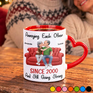 Christmas,Gift For Couples,Old Couples,Romantic,Vector - Anniversary Gift For Couples - Personalized Annoying Each Other Heart Handle Accent Mug