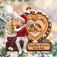 Anniversary,Christmas,Gift For Couples,Old Couples,Romantic,Vector - Anniversary Couple Gift - Personalized Romantic Kissing Together Forever Wooden Ornament