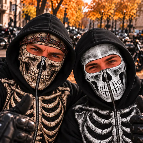 Christmas,Gift For Men,Gift For Yourself,Gifts For Him,Happy,No Custom- Gift For Him, Husband, Friends, Biker - Personalized Skeleton Balaclava Zip Hoodie
