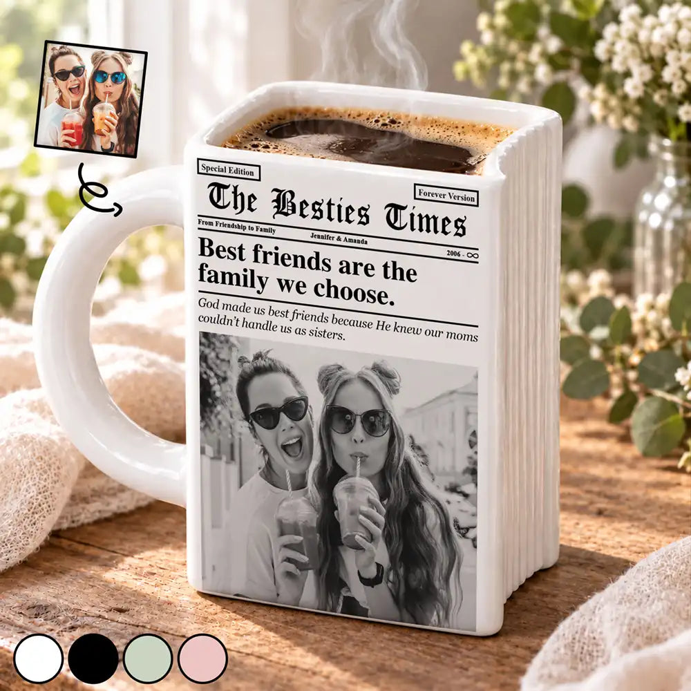 Afro Besties,Christmas,Custom Photo,Gift For Bestie,Romantic,Upload Full Photo - Just Because Gift For Best Friend - Personalized Custom Photo Newspaper Mug
