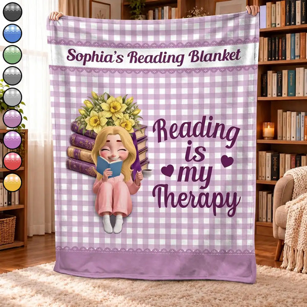 Confident,Gift For Women,Gift For Yourself,Gifts For Her,Reading,Vector - Gift For Book Lovers - Personalized Reading Is My Therapy Fleece Blanket, Sherpa Blanket