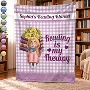 Confident,Gift For Women,Gift For Yourself,Gifts For Her,Reading,Vector - Gift For Book Lovers - Personalized Reading Is My Therapy Fleece Blanket, Sherpa Blanket