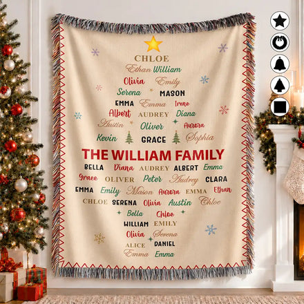 Christmas Gift For Grandma Mom - Personalized Family & Member Names Word Art Tree Star Wreath Woven Blanket