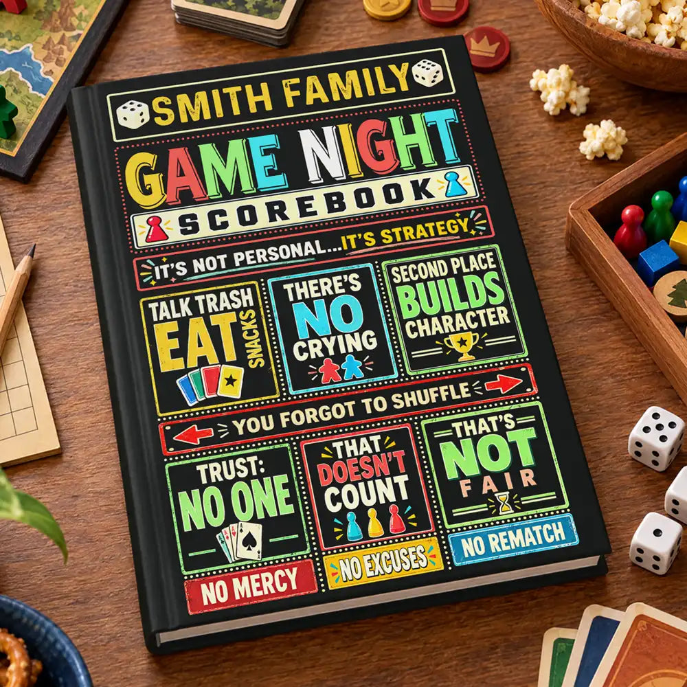 Board Game,Custom Text,Family,Humorous,Top Market - Gift For Board Game Lovers, Family, Parents, Grandparents - Personalized Funny Game Night Score Book Hardcover Journal