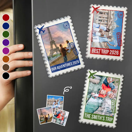 Family Travel Gift - Personalized Custom Photo Postage Stamp Acrylic Magnet