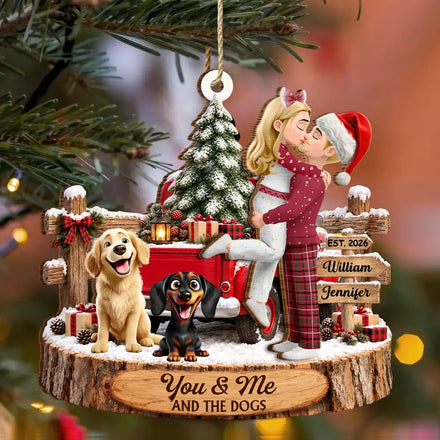 Christmas Gift For Couples With Dogs - Personalized 2-Layered Wooden Ornament