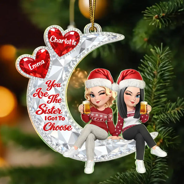 Afro Besties,Christmas,Gift For Bestie,Sentimental,Vector- Christmas Best Friends Gift - Personalized Besties Forever Sitting On Moon Acrylic Ornament