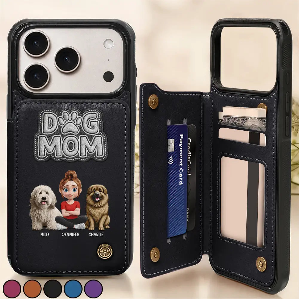 Pet Lovers,Pet Mom,Pet Dad,Cat Lovers,Cat Mom,Cat Dad,Dog Lovers,Dog Mom,Dog Dad,Gift For Women,Gift For Men,Happy,Top Market - Faux Embroidery Effect Pet Mom Pet Dad - Personalized Leather Flip Wallet Phone Case