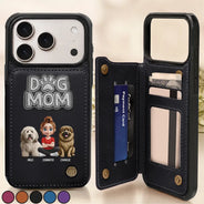 Pet Lovers,Pet Mom,Pet Dad,Cat Lovers,Cat Mom,Cat Dad,Dog Lovers,Dog Mom,Dog Dad,Gift For Women,Gift For Men,Happy,Top Market - Faux Embroidery Effect Pet Mom Pet Dad - Personalized Leather Flip Wallet Phone Case