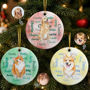 Art Design,Christmas,Custom Photo,Pet Lovers,Photo - Vivid Watercolor Art,Playful - Christmas Gift For Pet Lover - Personalized Custom Photo Watercolor Watercolor Pet With Name Circle Ceramic Ornament