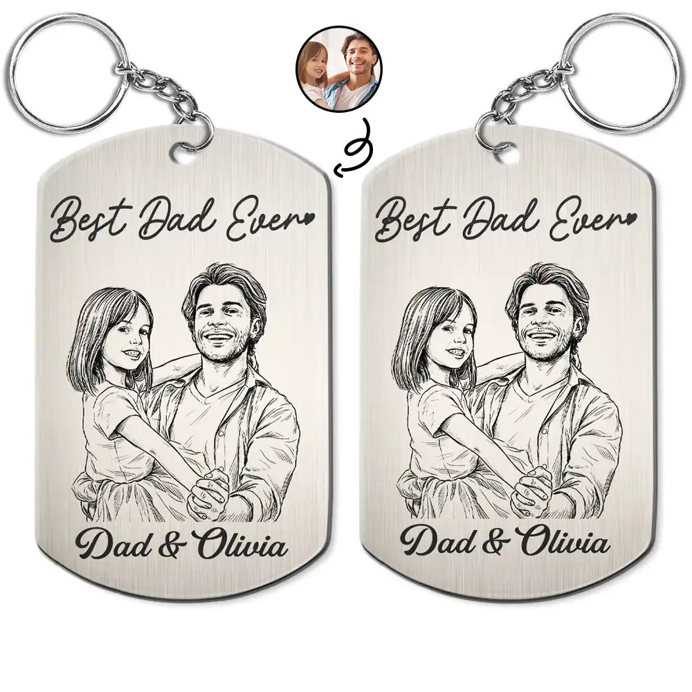 Custom Photo,Gift For Father,Dad - Children,Photo - Pencil Sketch,Adorable - Custom Photo Pencil Sketch Dad Children Portrait - Personalized Aluminum Keychain