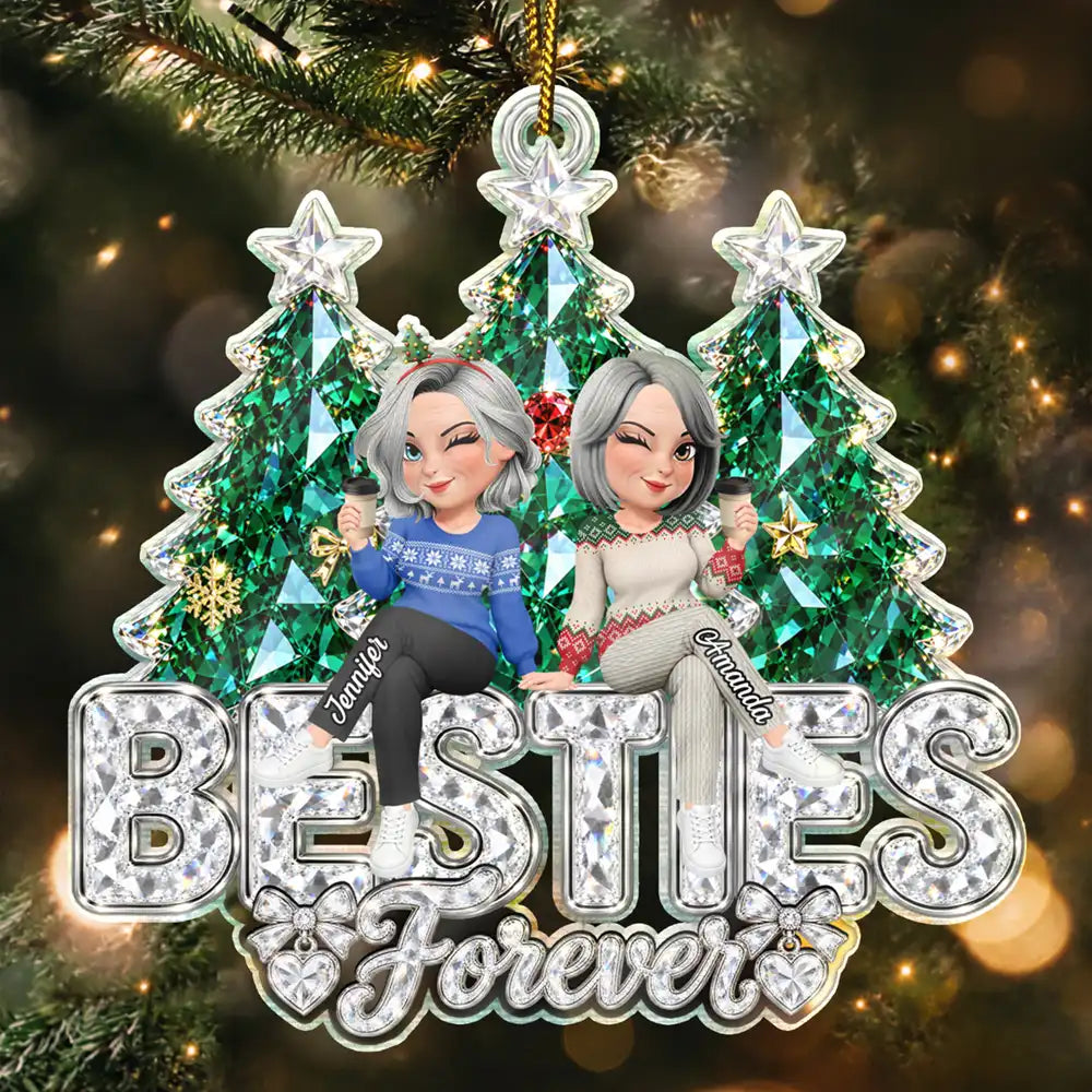 Afro Besties,Christmas,Gift For Bestie,Playful,Vector - Friendship Keepsake - Personalized Crystal Effect Besties Forever Acrylic Ornament