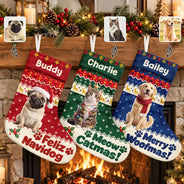 Art Design,Christmas,Custom Photo,Happy,Pet Lovers,Photo - Christmas Accessories 3D Cartoon Pet - Christmas Gift For Pet Lovers - Personalized Custom Photo Merry Woofmas Pet Portrait Christmas Stocking