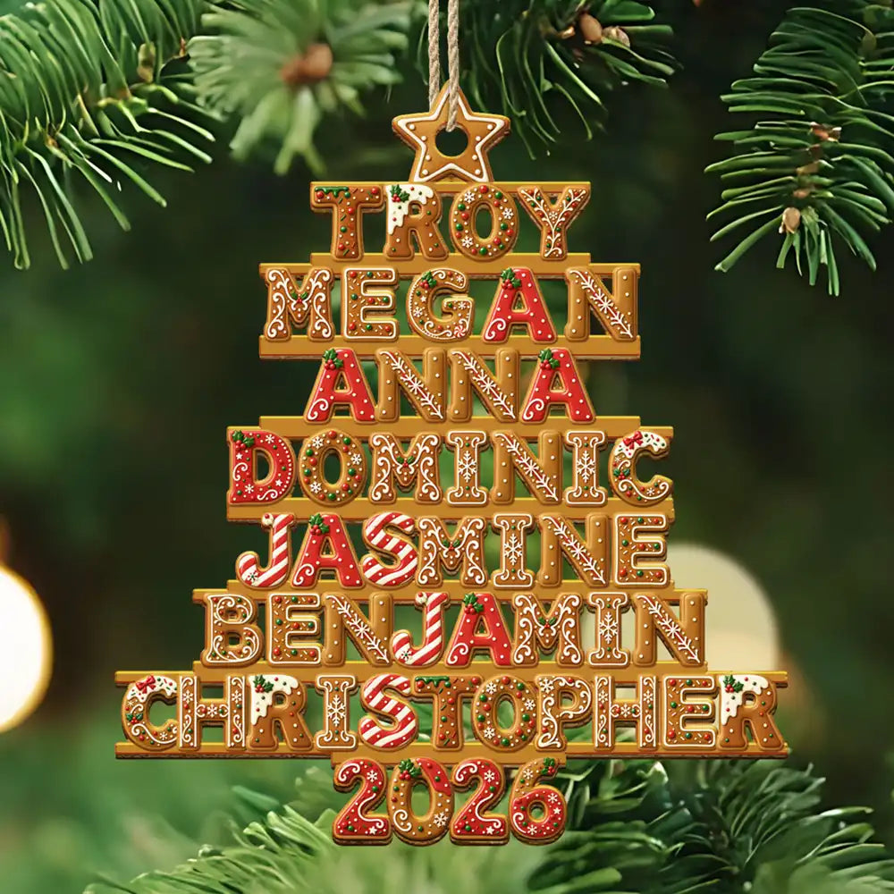Christmas,Family,Happy,Icon - Family Gift - Personalized Gingerbread Name Style Wooden Ornament