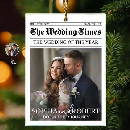 Christmas Gift For Newlywed Couples - Personalized Custom Photo Newspaper Acrylic Ornament