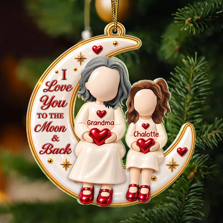 Christmas Gift For Grandma & Grandkids - Personalized Moon Acrylic Ornament