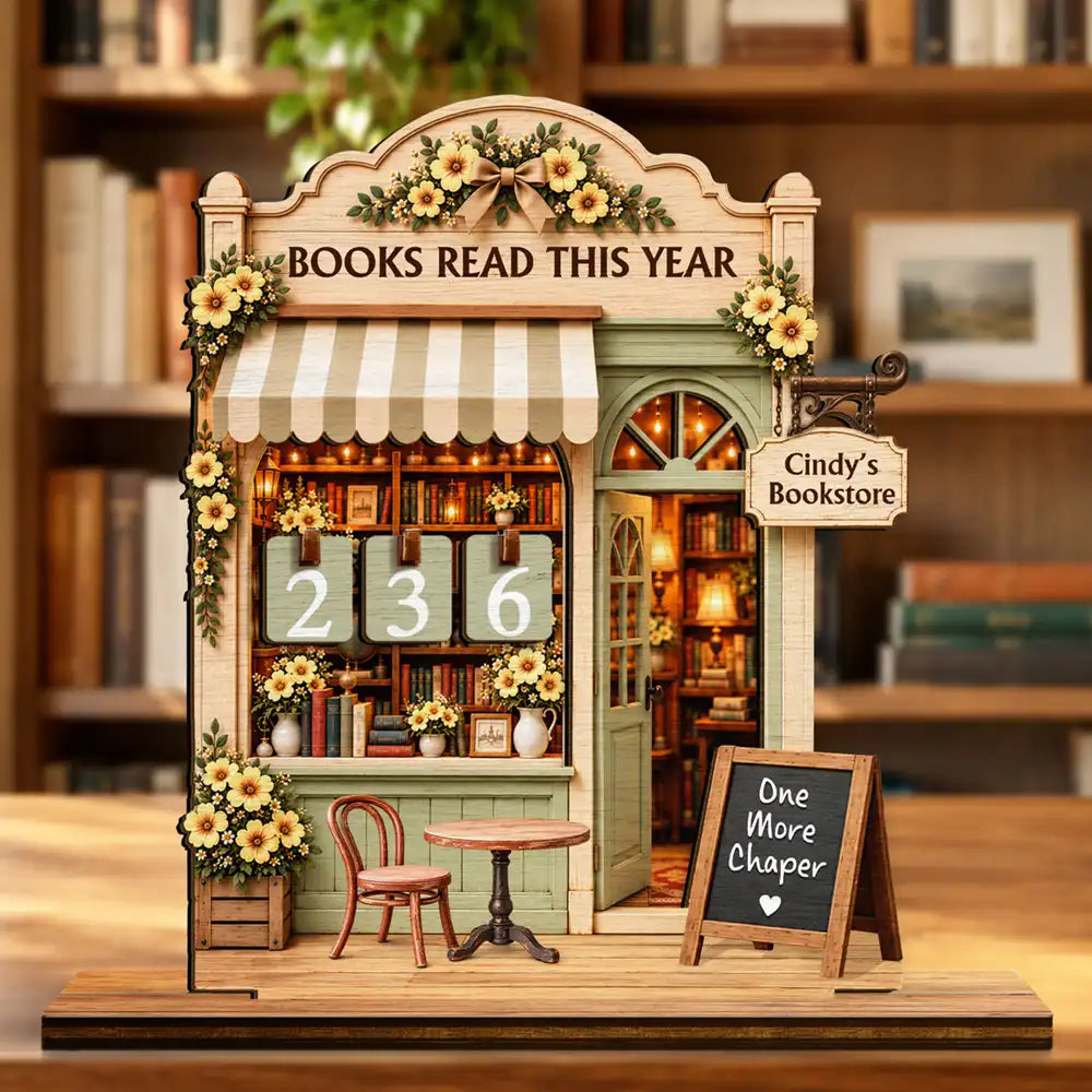 Bookworm Book Lovers Keepsake - Personalized One More Book 2-Layered Wooden Tracker Sign