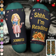 Christmas, Gift For Women, Gift For Yourself, Gifts For Her, Humorous, Reading, Vector - Gifts For Book Lovers, Bookworms, Readers - Personalized Birth Flower Shhh I'm Reading Socks