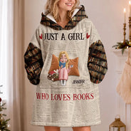 Confident,Gift For Yourself,Gifts For Her,Gifts For Him,Reading,Vector - Gifts For Book Lovers - Personalized Just A Girl Who Loves Book Oversized Blanket Hoodie