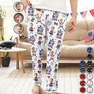 Gift For Father,Gift For Mother,Gift For Grandpa,Gift For Grandma,Stick Figure,Happy,Photo,Icon,Humorous - Custom Photo US Stick Figures Face Cut Best Dad Mom Mama Papa Ever - Personalized Pajama Pants