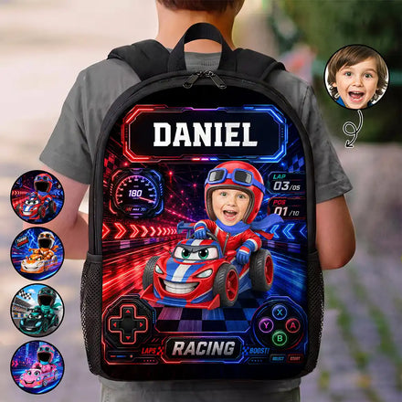 Custom Photo Kid Car Racing - Personalized Kids Backpack