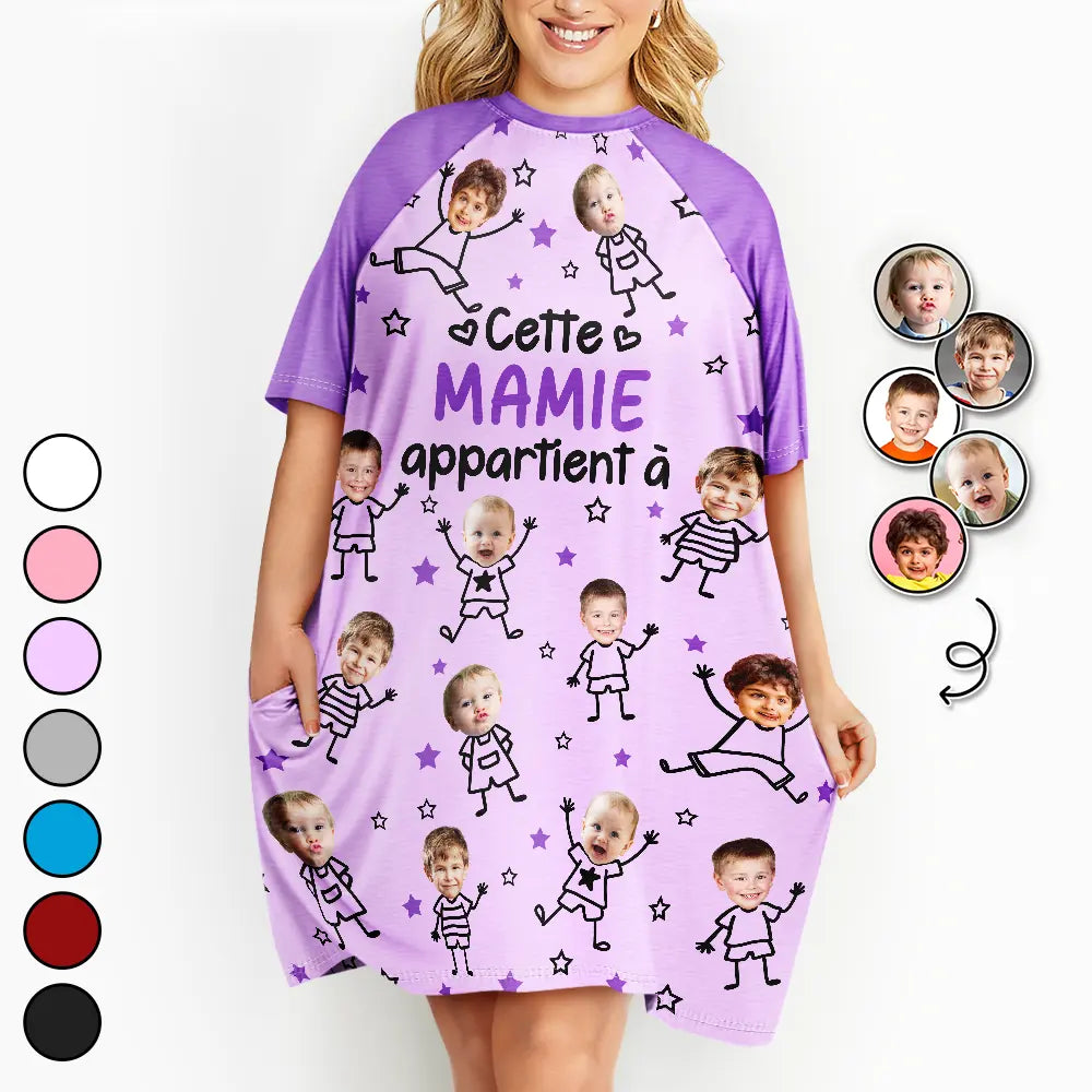 Gift For Wife,Gift For Yourself,Gift For Women,Parents,Gift For Mother,Gift For Grandma,Gift For Grandparents,French,Non-Eng,Photo,Icon,Adorable - Photo Personnalisable Cette Mamie Maman Appartient À - Robe T-Shirt De Nuit Femme Personnalisée