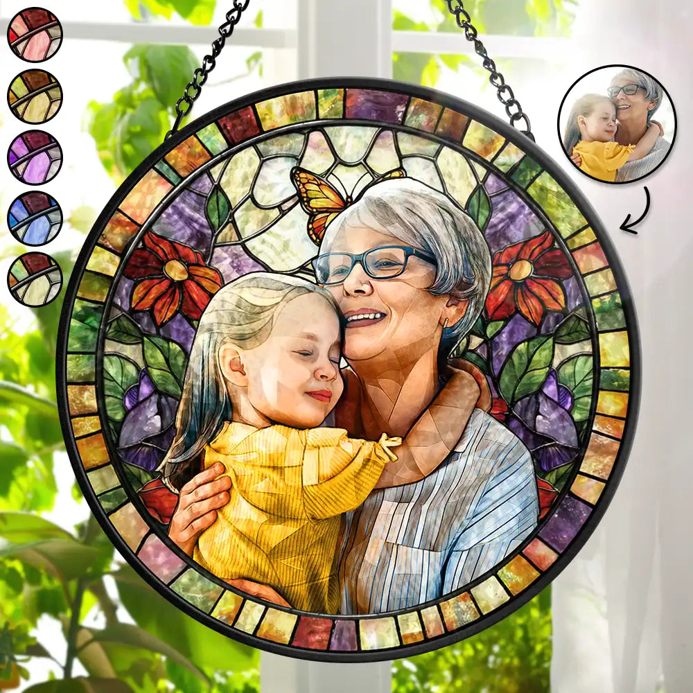 Custom Photo Stained Glass Portrait Mom Grandma Parents Family - Personalized Stained Glass Window Hanging Suncatcher
