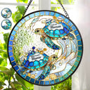 Gift For Wife,Gift For Yourself,Gift For Women,Parents,Gift For Mother,Gift For Grandma,Gift For Grandparents,French,Non-Eng,Icon,Grateful - Tortue De Mer D’abord Maman Maintenant Mamie - Attrape-Soleil Effet Vitrail À Suspendre Personnalisé