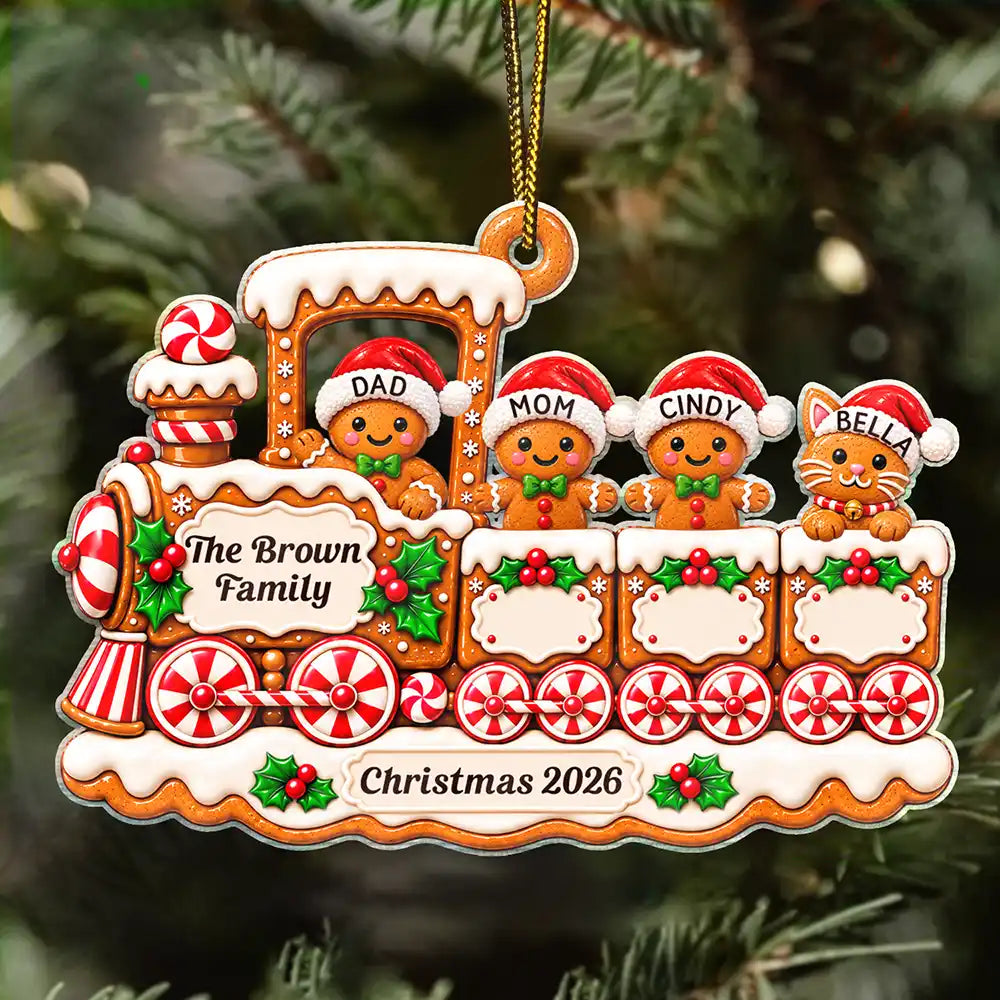 Christmas,Family,Happy,Vector - Christmas Gift For Family - Personalized Gingerbread Train Acrylic Ornament