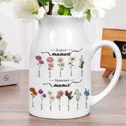 Gift For Wife,Gift For Yourself,Gift For Women,Parents,Gift For Mother,Gift For Grandma,Gift For Grandparents,French,Non-Eng,Icon,Grateful - Fleurs De Naissance D’abord Maman Maintenant Mamie - Vase À Fleurs En Céramique Personnalisé
