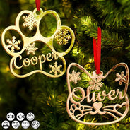 Happy,Christmas,Pet Lovers,Dog Lovers,Cat Lovers - Christmas Pet Paw Sign With Names - Personalized DIY Mirror Acrylic Ornament