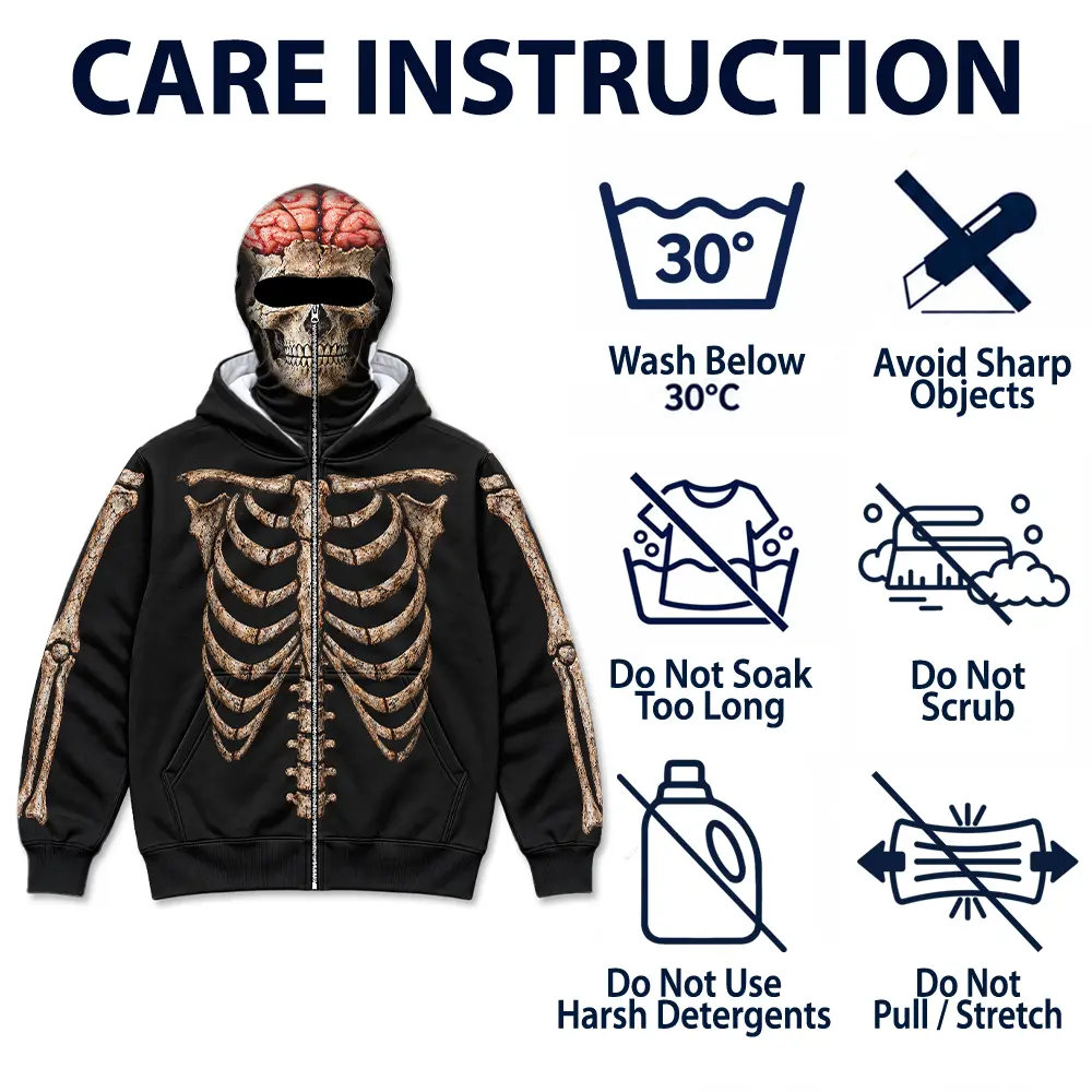 Christmas,Gift For Men,Gift For Yourself,Gifts For Him,Happy,No Custom- Gift For Him, Husband, Friends, Biker - Personalized Skeleton Balaclava Zip Hoodie